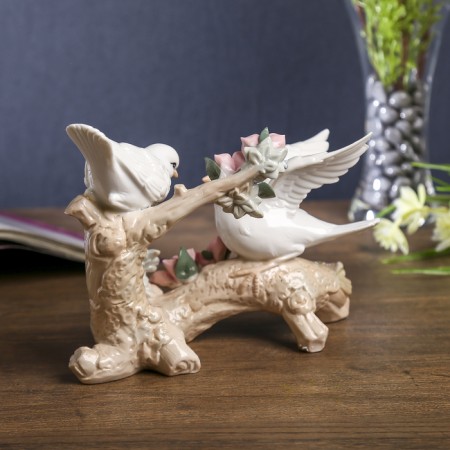 Souvenir ceramics "Two birds on a branch with flowers" 14x21x9 cm-3