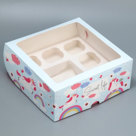 Box for cupcakes and gento-traps, confectionery packaging "Vanilla Unicorns", 25 x 25 x 10 cm