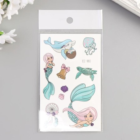 Tattoo on the body color "Mermaids and underwater world" 12x7.5 cm-2