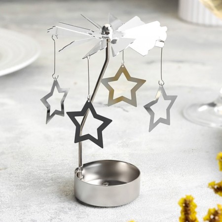 Candle rotating "carousel with stars", silver, metal-1