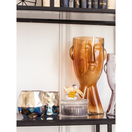 Decorative glass candlestick, 9 × 9 × 9 cm, blue color with golden spray-1