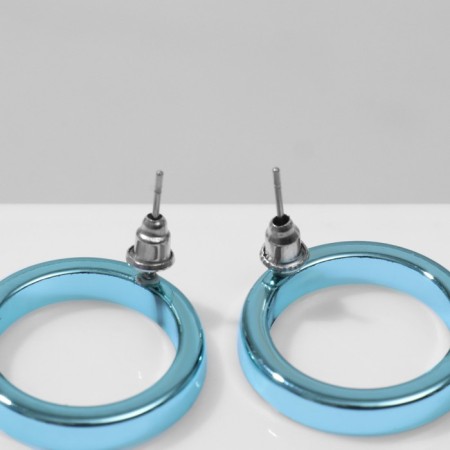 Earrings Metal "Circle" embossed, blue color-2