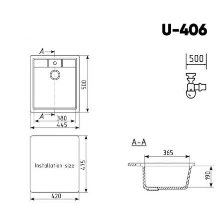 Kitchen Washing Ulgran U406-307, 500x445 mm, Terracotta color-1
