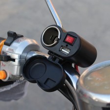Charger with a toothbler on the steering wheel of a motorcycle, USB + cigarette lighter, wire 120 cm