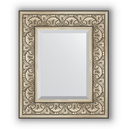 Mirror with fatset in the baguette frame - Baroque silver 106 mm, 50 x 60 cm, evoForm