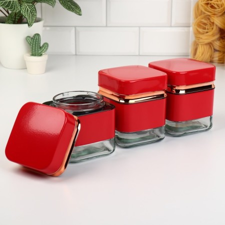 A set of glass cans for bulk products "Classic", 500 ml, 9.5 × 11.8 cm, 3 pcs, red red color-2