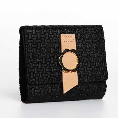 Women's wallet on the button, black color