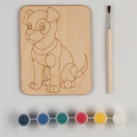 A plank for painting "Dog" with paints and a brush, 11 × 14 cm