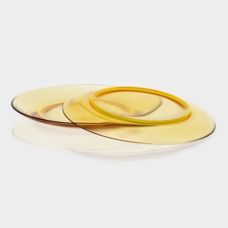 Service Glass Table "Dym", 6 items: 2 broths 450 ml, 2 plates 500 ml, 2 plates d = 23cm, yellow color-5