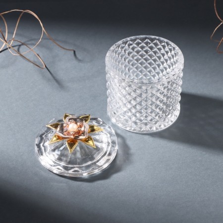 Casket glass "Flower - sharp petals" gold 6x6x8 cm-2