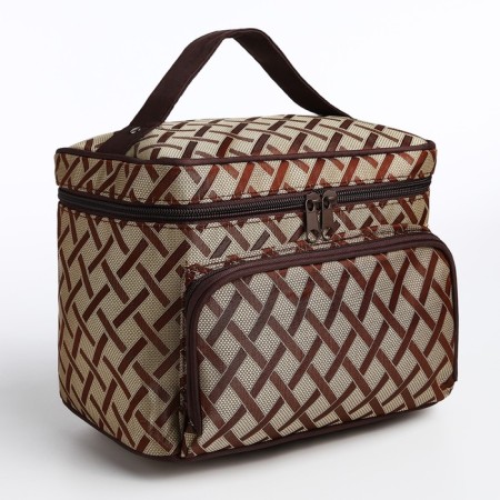 Cosmetic bag with a zipper, with a mirror, brown color