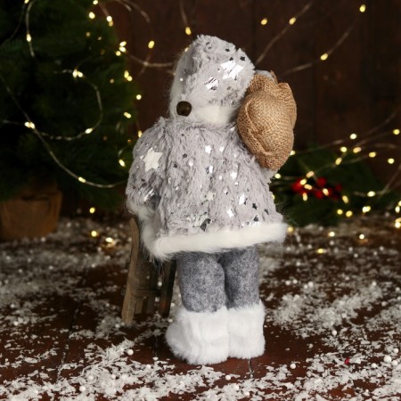 Santa Claus "Brilliant fur coat and sleigh" 28 cm, silver-2