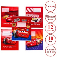 A set of notebooks 10 pieces, 12 sheets, September 1, in a cage, covered paper cover, cars