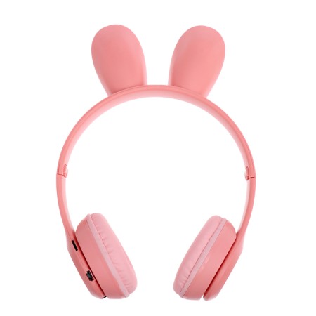 Headphones wireless "bunny", sound and light effects, folding, pink color-2