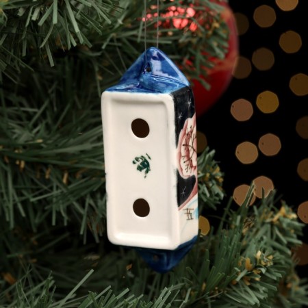 Christmas tree toy "candy winter night blue", author’s painting, 10 cm, porcelain-1