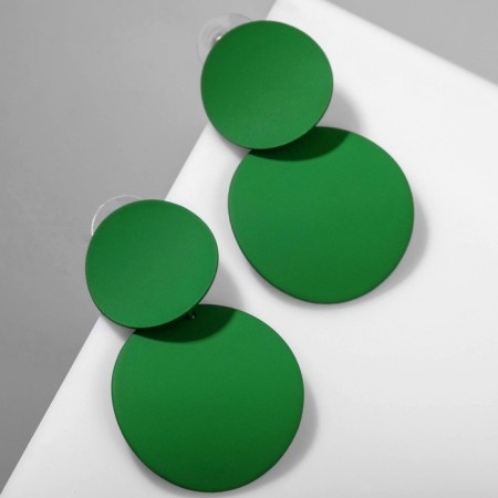Earrings Metal "Lady" circles, duo, dark green color-1