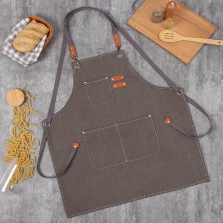 Apron Ethel with pockets is gray, 75*68 cm p/e 50%, HL 50%