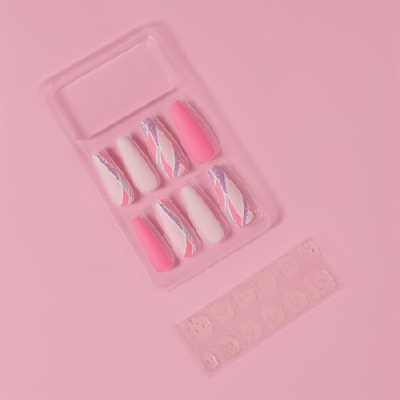 Follow nails "Pink mood", 12 pcs, with adhesive plates, ballerina shape, multi -colored-1