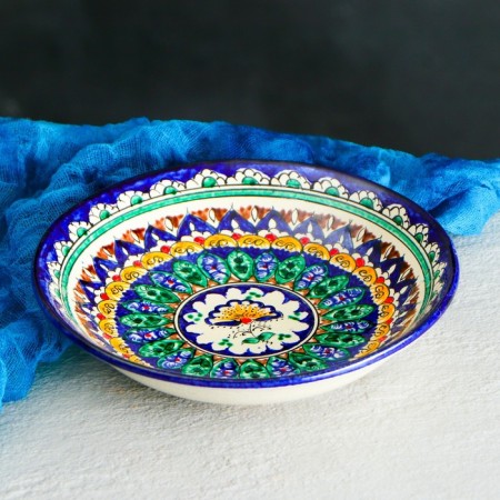 The plate of the Rishtan ceramics "Patterns", blue, deep, mix, 20 cm