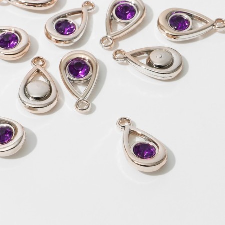 Suspension "drop" 3 × 1.7 × 0.7 cm, (set of 10 pcs.), Purple color in gold