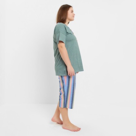 Women's home set (T -shirt/breeches), olive color, size 64-1