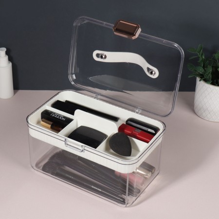 Organizer for storage, with a handle, 2 sections, 27 × 17 × 13.5 cm, white/transparent color-2