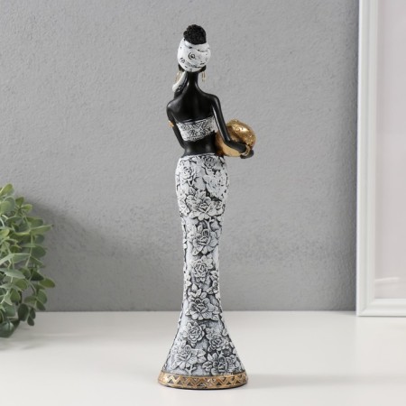 Souvenir Polystone "African in white with a golden jug and bracelets" 6x8.2x33 cm-2