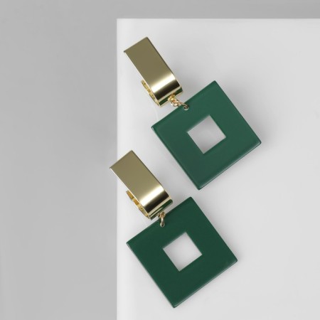 Earrings Assorted Azelia Square, green color in gold-1