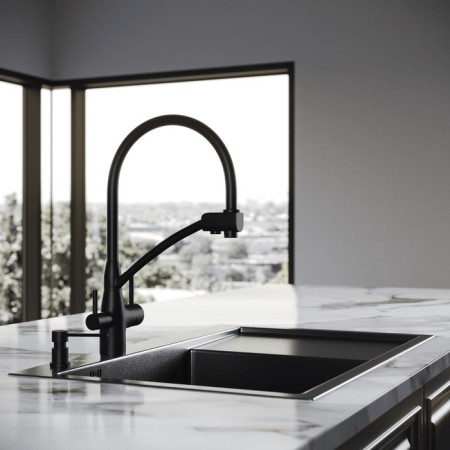 Kitchen sink "RMS" MRK-7851BL-L, SLAY, Left, thickness 3.0 and 1 mm, dispenser, graphite-2
