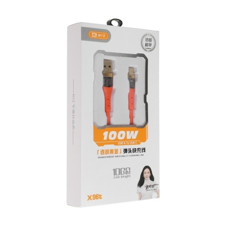 BYZ X96, Type -C cable - USB, 100 watts, 6 A, 1 m, PD, silicone, orange-3