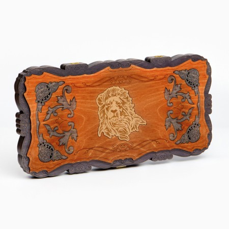 Wooden backgammon large, board game "Leo", carved, 45 x 45 cm-1