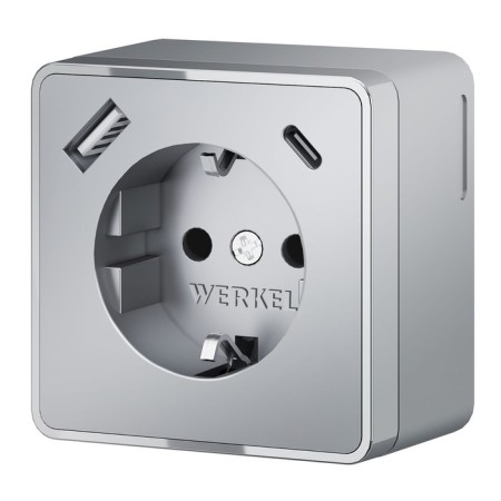 Grounding socket, curtains and USB type A+C Gallant (silver) w5071706