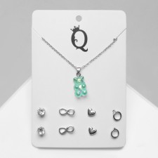 Set of 5 objects: earrings (4 pairs), pendant -boot and marmalade bear, tiffany color in silver, 40 cm