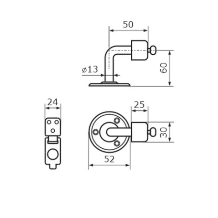 Door limiter with a lock 60x50 mm, color chromium-2