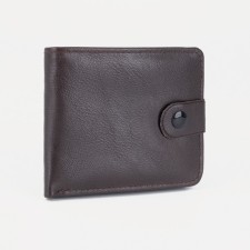 Men's purse on a button, for bills, for cards, for coins, brown color
