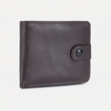 Men's purse on a button, for bills, for cards, for coins, brown color