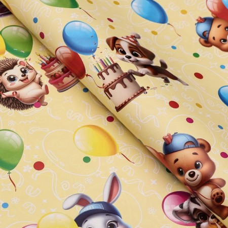 Paper packing glossy bilateral "animals with balls", 100 x 70 cm-1