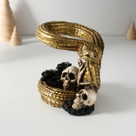 Polystone souvenir "Snake with skulls and black roses" 11.5x16x13 cm-1