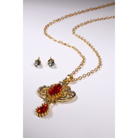 Set 2 objects: earrings, pendant "openwork" Vivaldi, white-red color in gold, 50 cm-1
