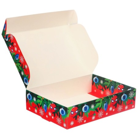 The box is folding, "Happy New Year", 21 x 15 x 5 cm, spider-man-3