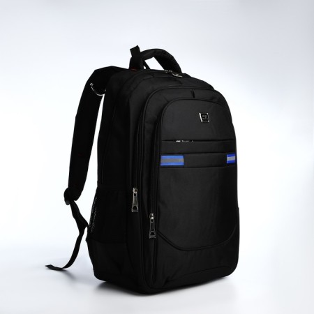 Youth backpack from textiles, 2 parts with lightning, 4 pockets, black/blue color-2
