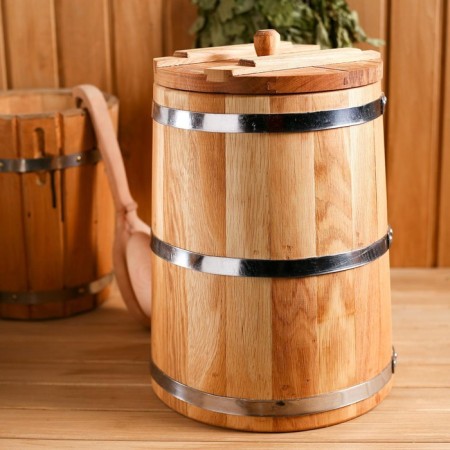 Oak tube, 15l, metal hoop, with a lid, with a oppression-4