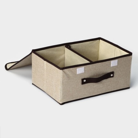 Stelly box for storage with a double lid of the Teri shares, 36 × 25 × 16 cm, beige color-4