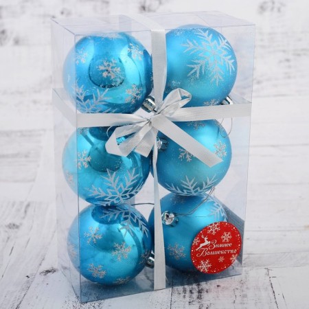 Set of balls plastic D-7 cm, 6 pcs "snowfall" blue-1