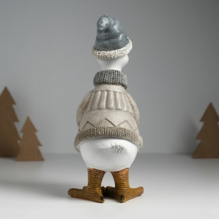 Polystone souvenir "Goose in a beige sweater, with a gift" 9.5x12x22.5 cm-3