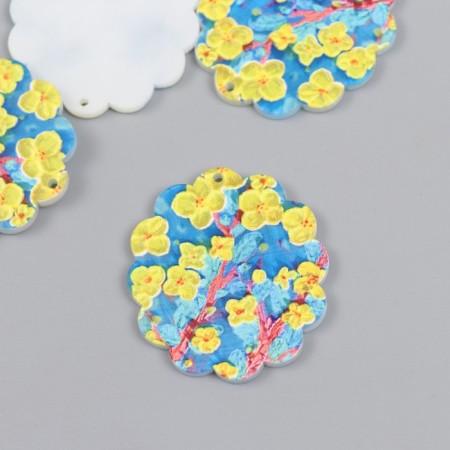 Acrylic decor "Yellow Flowers on Blue" 0.2x3.5x3.9 cm