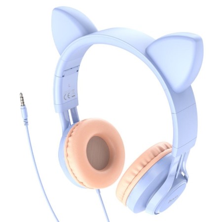 Hoco W36 headphones, wired, invoices, microphone, 1.2 m, blue-2