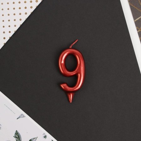 Candle for the cake, number "9", red.-2