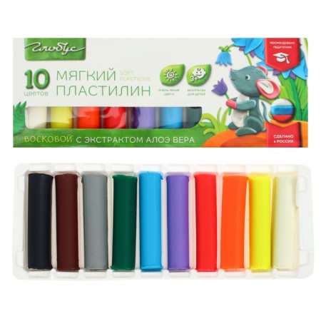 Soft plasticine (wax), 10 colors, 150 g, Globus, with aloe vera, with a stack