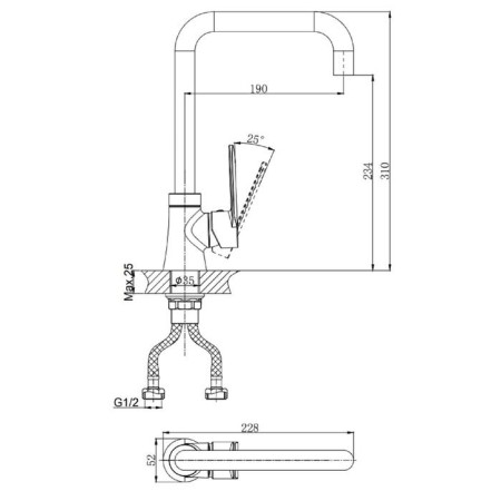 Kitchen mixer Rush Denis DN0335-22, single-leaf, with rotary surge, chrome-1